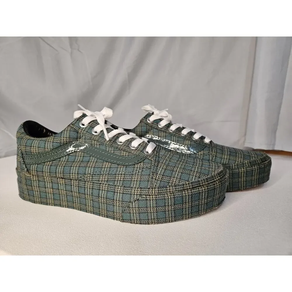 NEW Vans Old Skool Platform Green Plaid RARE - Picture 6 of 6